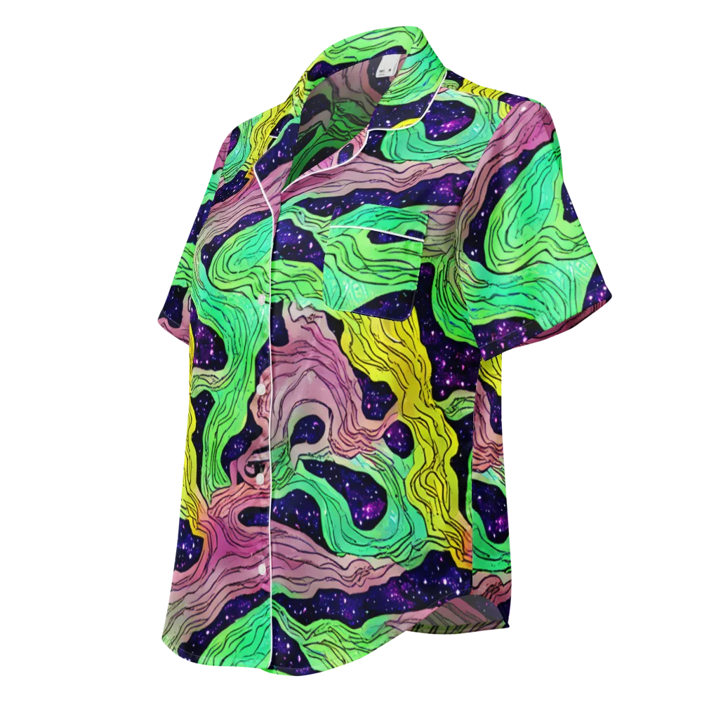 Psychedelic Tides on Women's Short Sleeve Pajama Top — Left Front