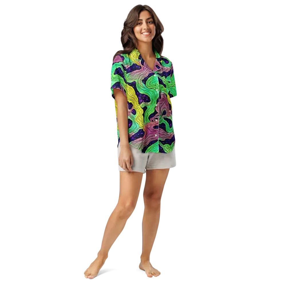 Psychedelic Tides on Women's Short Sleeve Pajama Top — Front