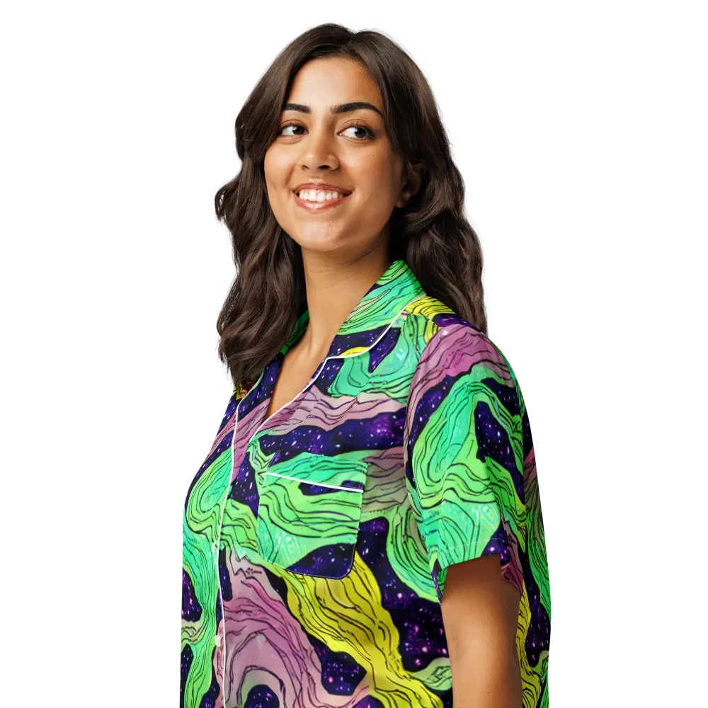 Psychedelic Tides on Women's Short Sleeve Pajama Top — Left Front