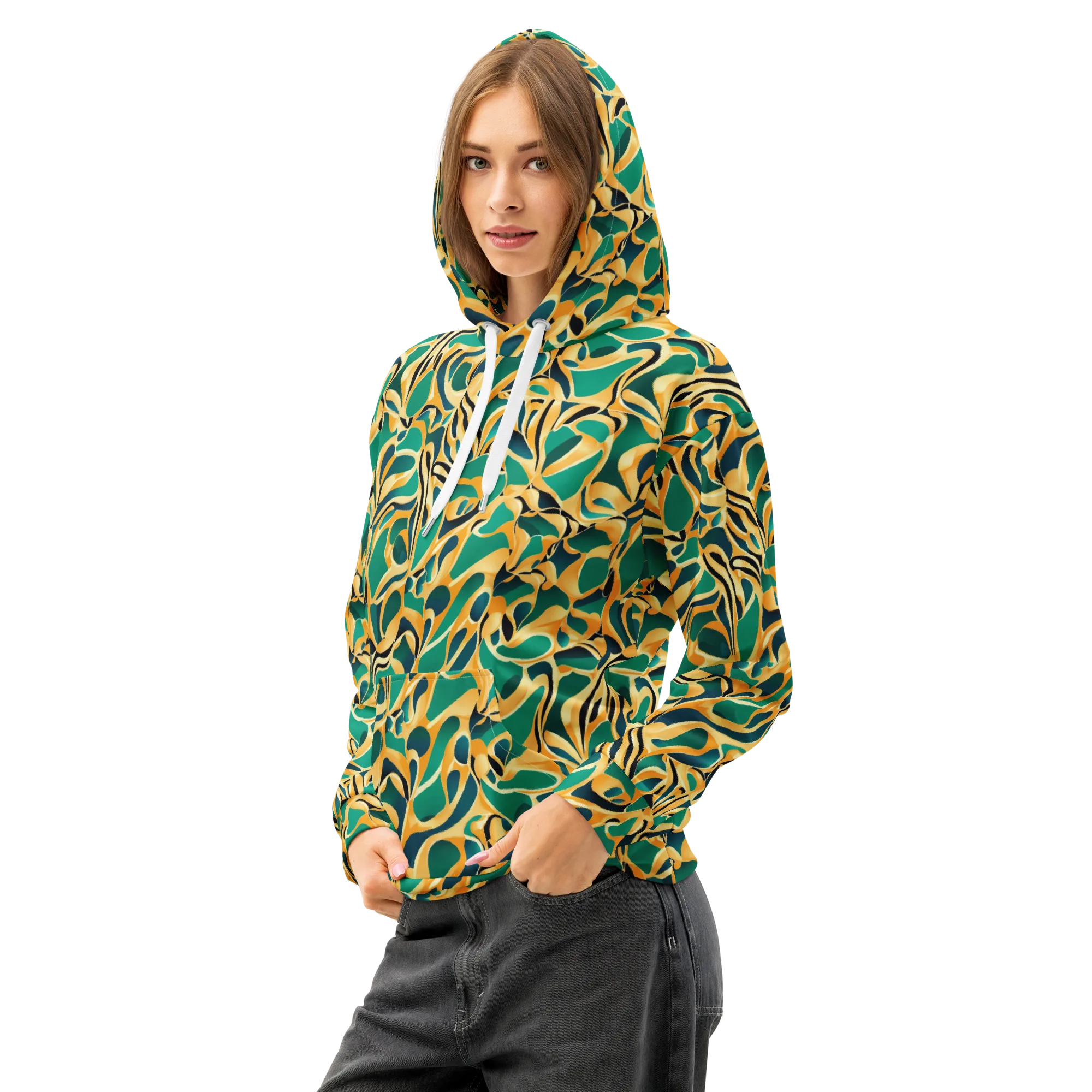Emerald Melt on Cotton Hoodie — Left Front