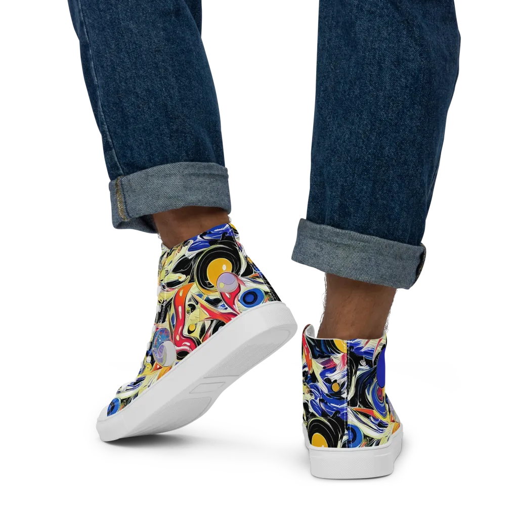 Fluid Frequency on Men's High Top Canvas Shoes — Back