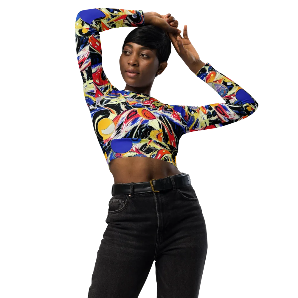 Fluid Frequency on Long Sleeve Crop Top — Front
