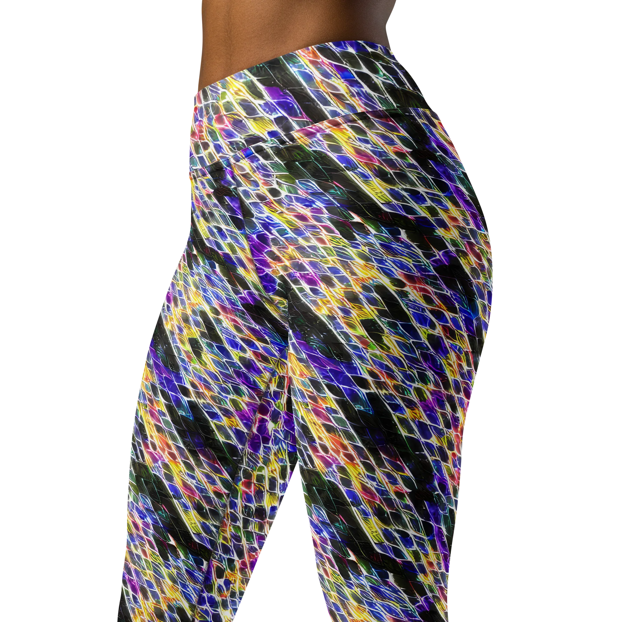 Violet Shatter on Yoga Leggings — Left Front
