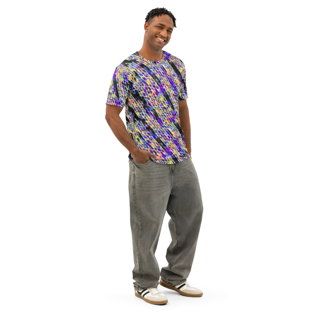 Violet Shatter on Men's Cotton Crew Neck T-Shirt — Right Front