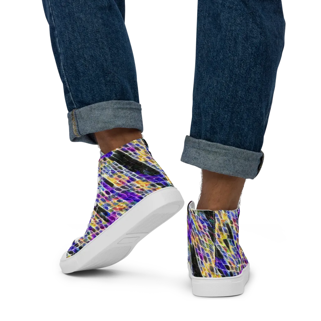 Violet Shatter on Men's High Top Canvas Shoes — Back