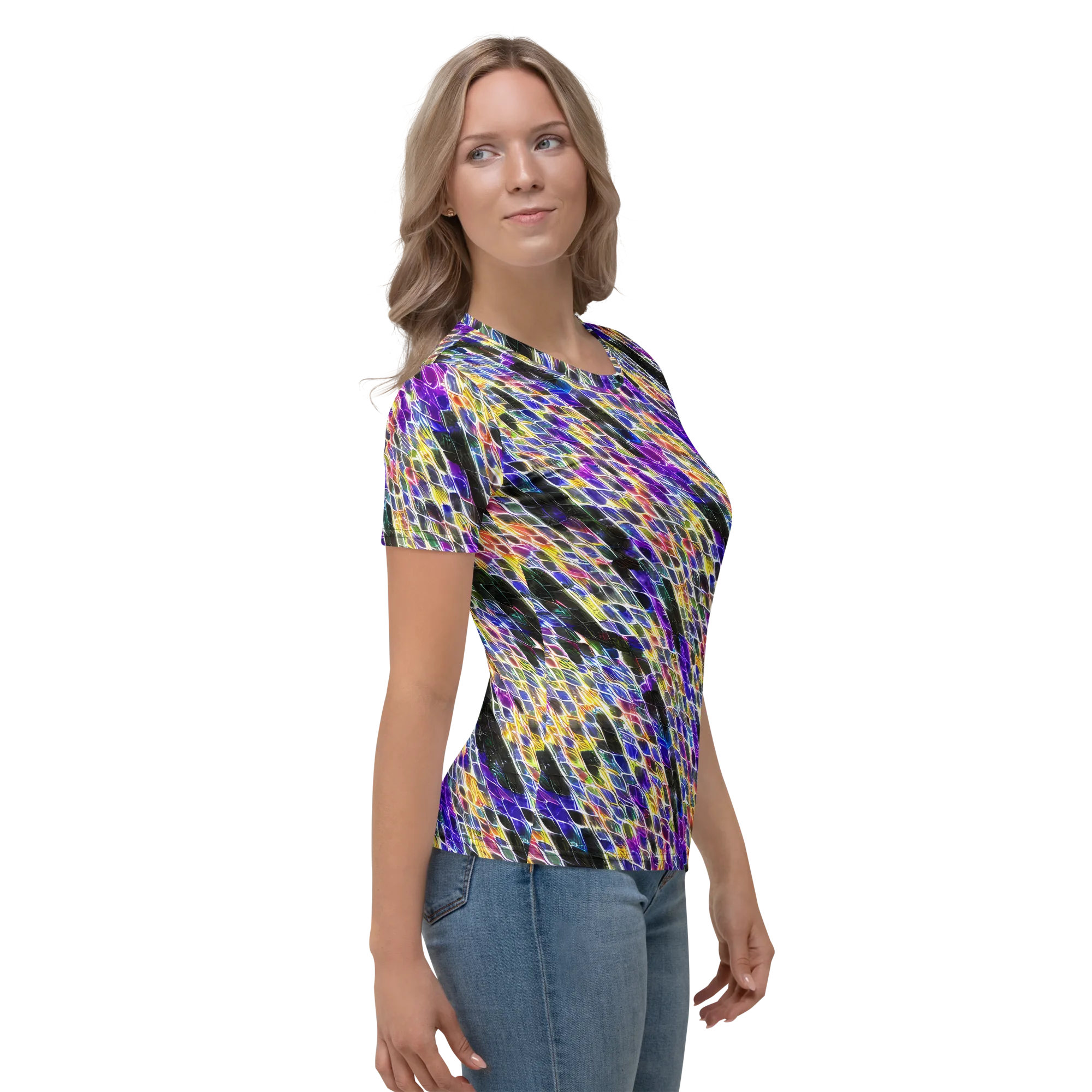 Violet Shatter on Women's Crew Neck T-Shirt — Right