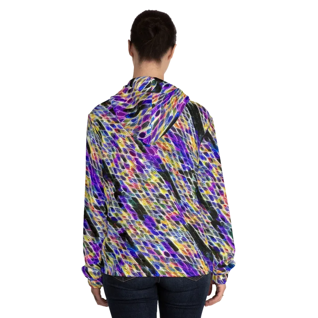 Violet Shatter on Women's Full-Zip Hoodie — Back On Person
