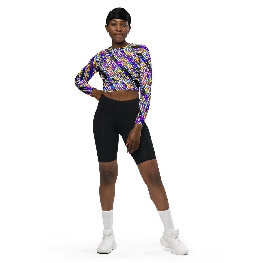 Violet Shatter on Long Sleeve Crop Top — Front