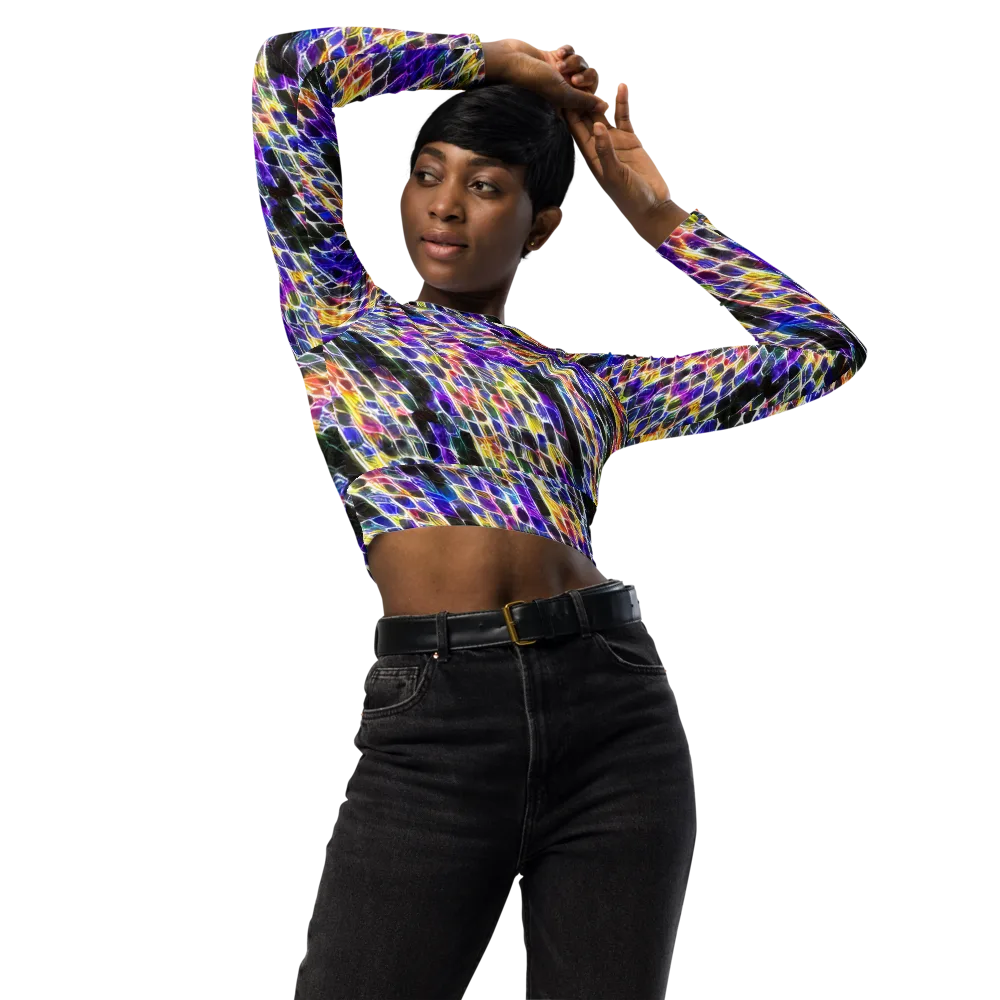 Violet Shatter on Long Sleeve Crop Top — Front