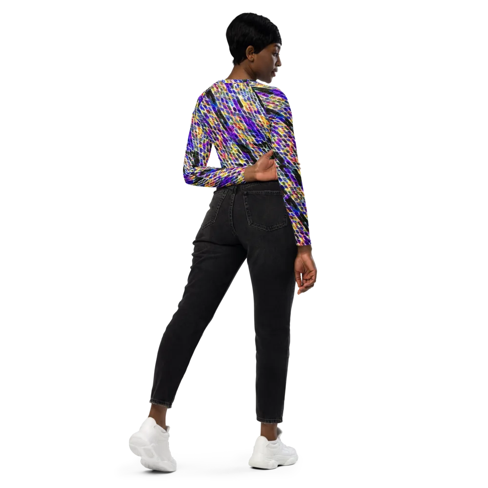 Violet Shatter on Long Sleeve Crop Top — Right Back