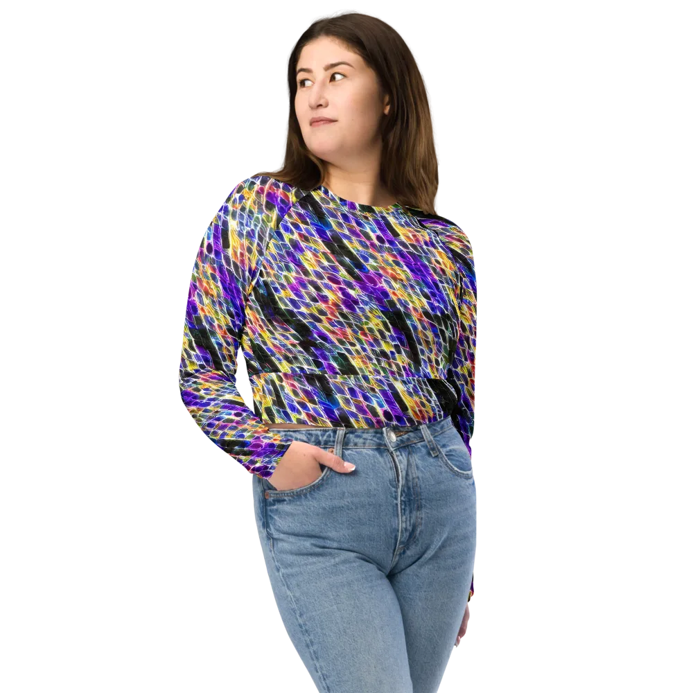 Violet Shatter on Long Sleeve Crop Top — Front