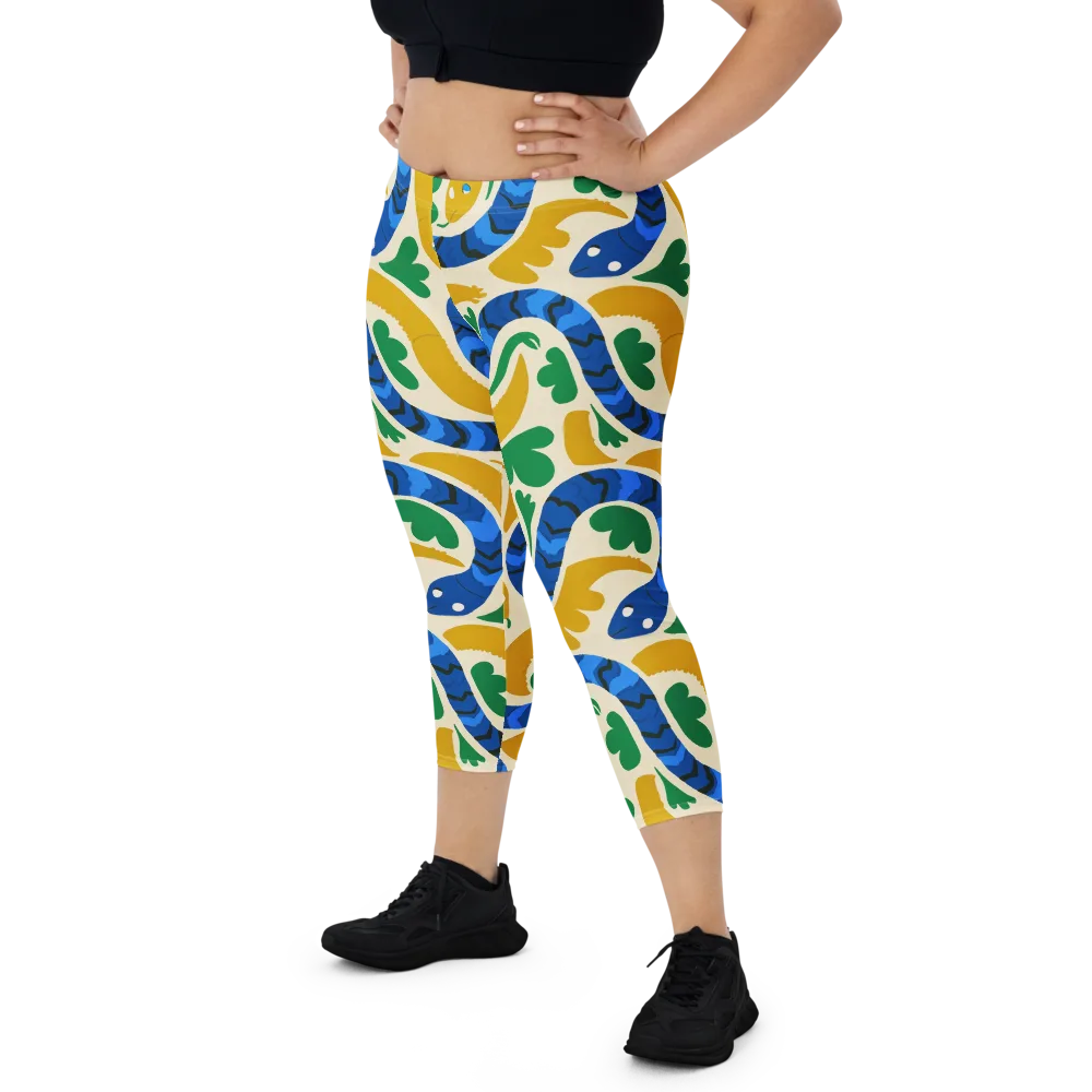 Saffron Serpent Garden on Capri Leggings — Front