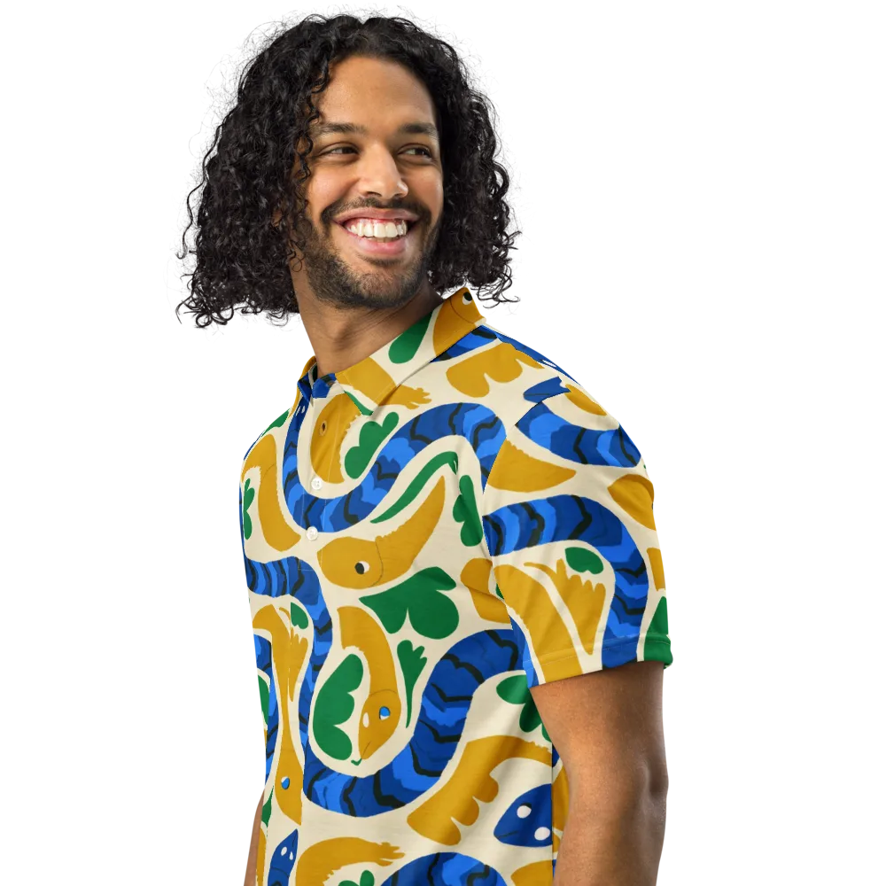 Saffron Serpent Garden on Men's Slim Fit Polo Shirt — Left Front