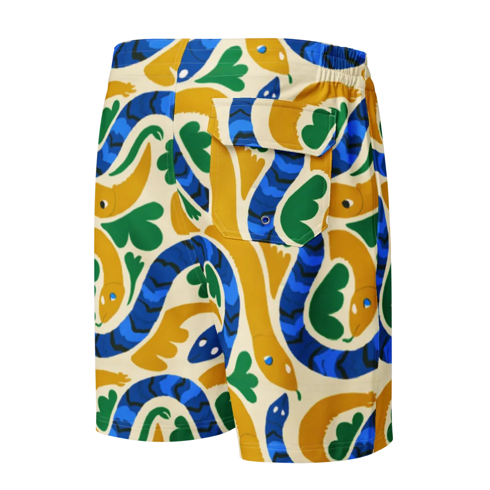 Saffron Serpent Garden on Men's Board Shorts — Back