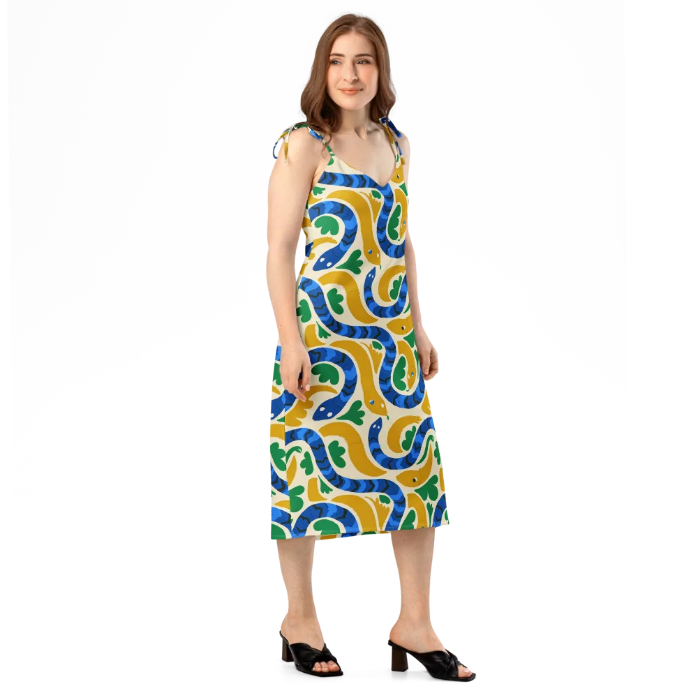 Saffron Serpent Garden on Slip Dress — Right Front