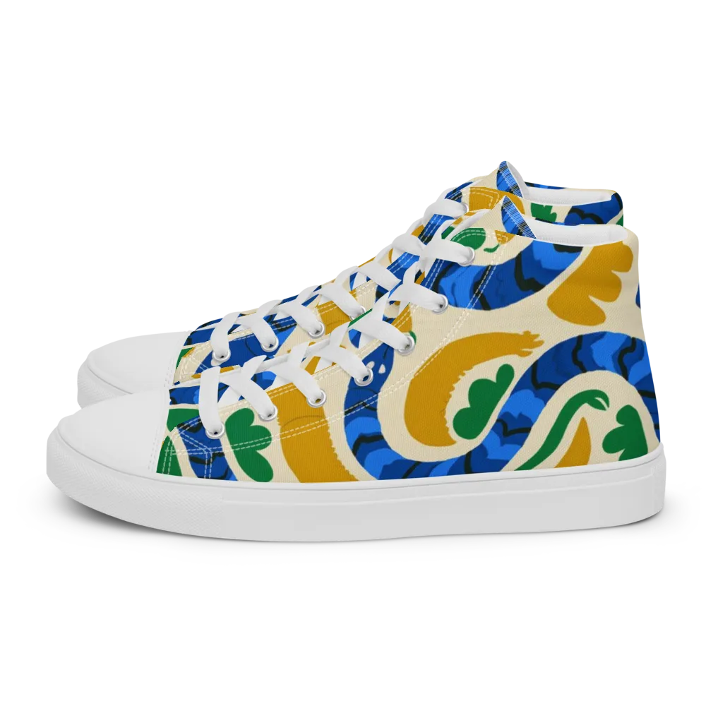 Saffron Serpent Garden on Men's High Top Canvas Shoes — Left