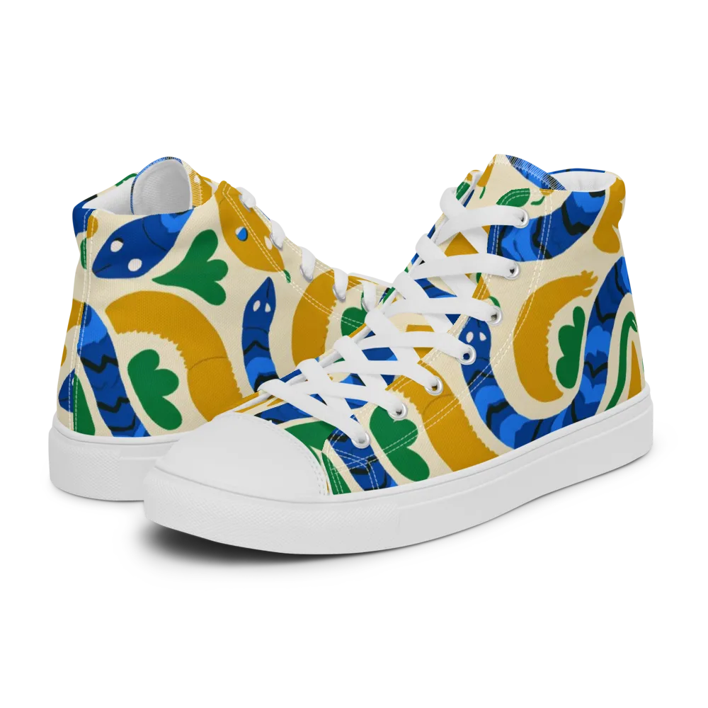 Saffron Serpent Garden on Men's High Top Canvas Shoes — Left