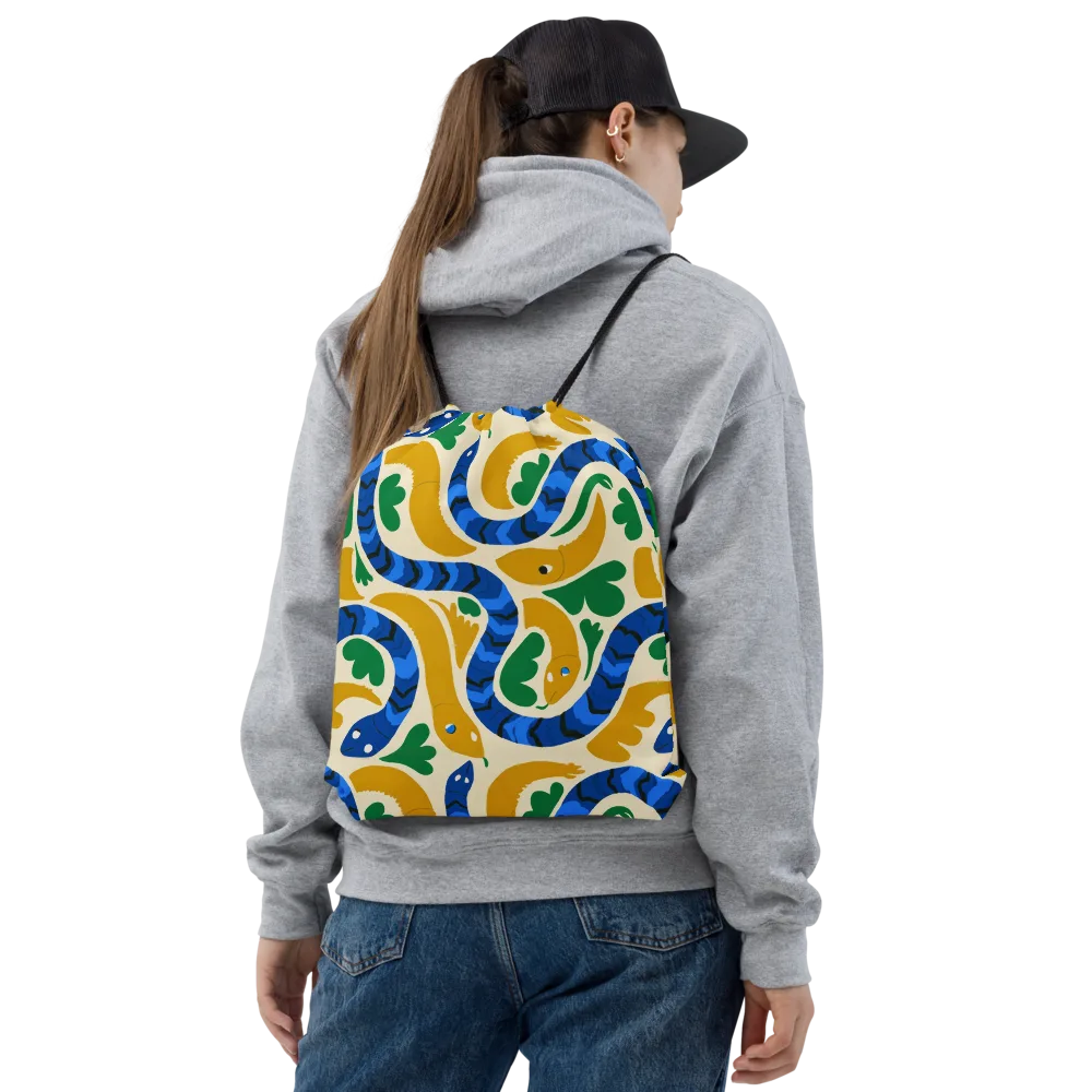 Saffron Serpent Garden on Drawstring Bag — Front