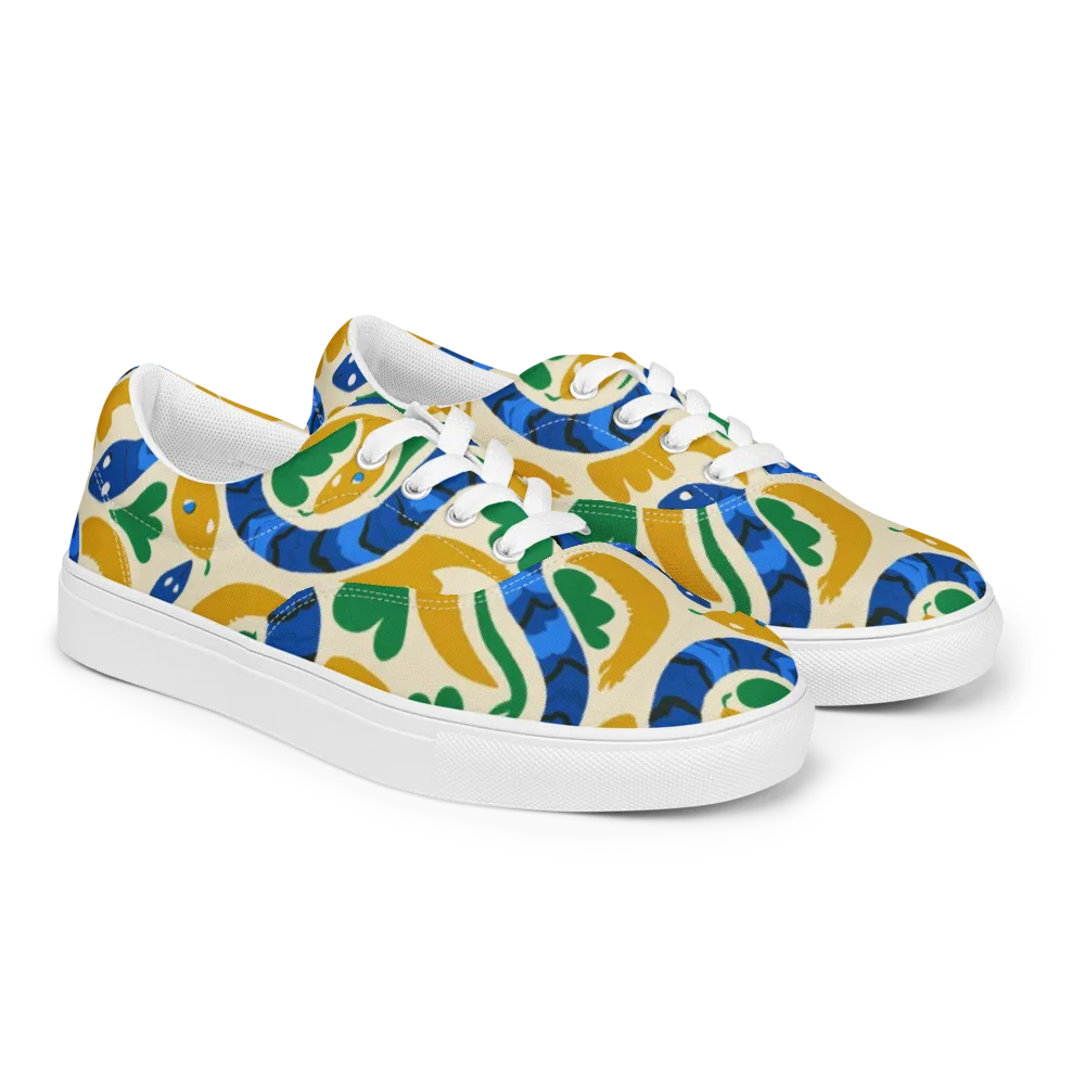 Saffron Serpent Garden on Men's Lace-Up Canvas Shoes — Right Front