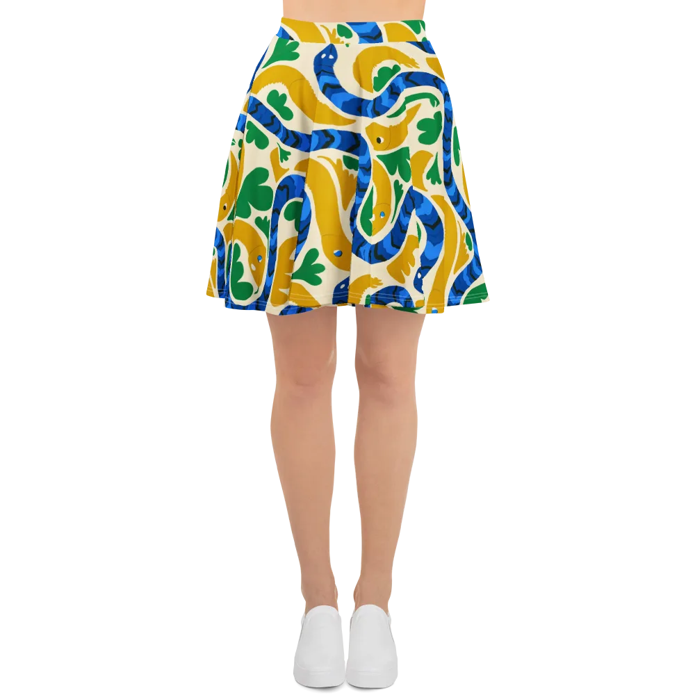 Saffron Serpent Garden on Skater Skirt — Front