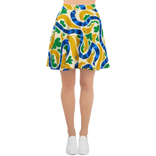Saffron Serpent Garden on a Skater Skirt