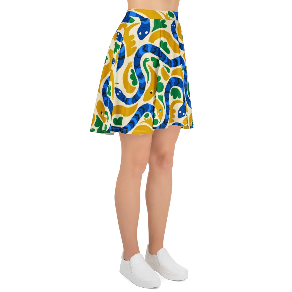 Saffron Serpent Garden on Skater Skirt — Right
