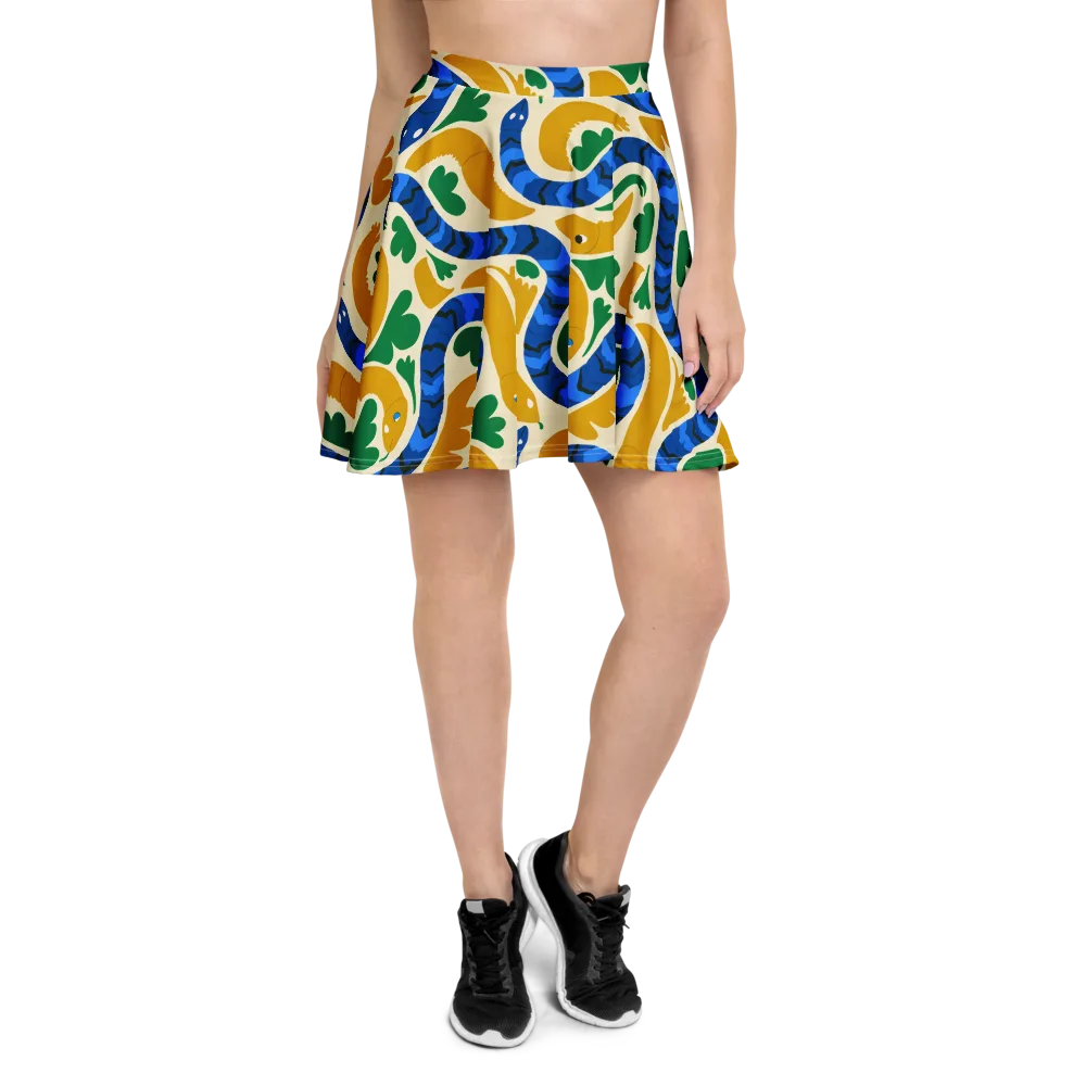 Saffron Serpent Garden on Skater Skirt — Front