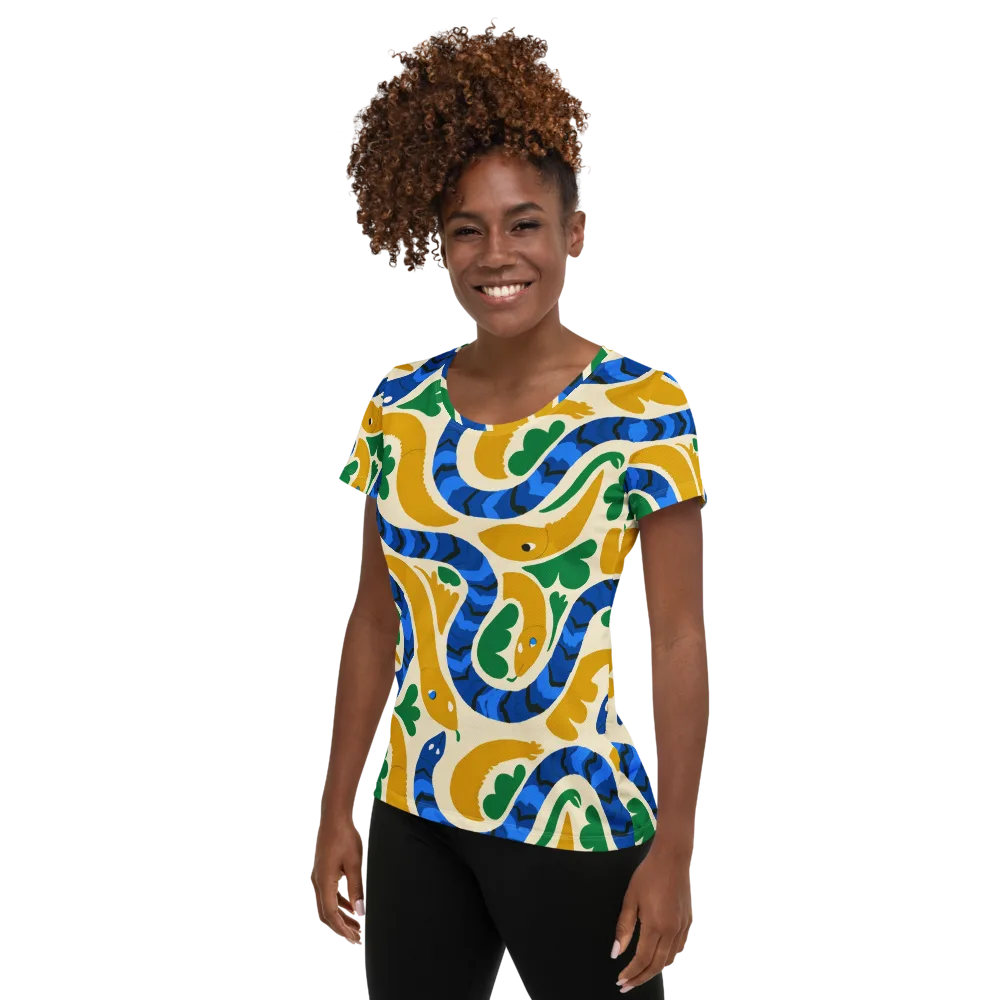 Saffron Serpent Garden on Women's Athletic T-Shirt — Left