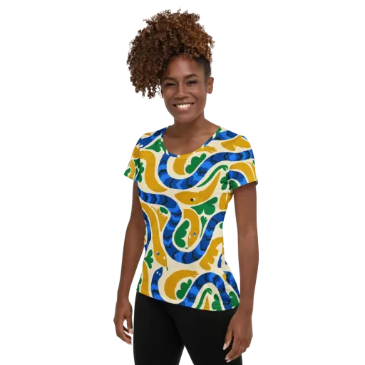 Saffron Serpent Garden on a Women's Athletic T-Shirt