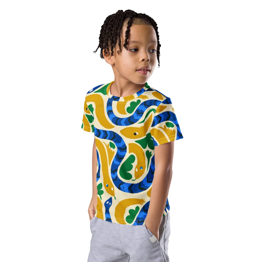 Saffron Serpent Garden on Kids Crew Neck T-Shirt — Left Front
