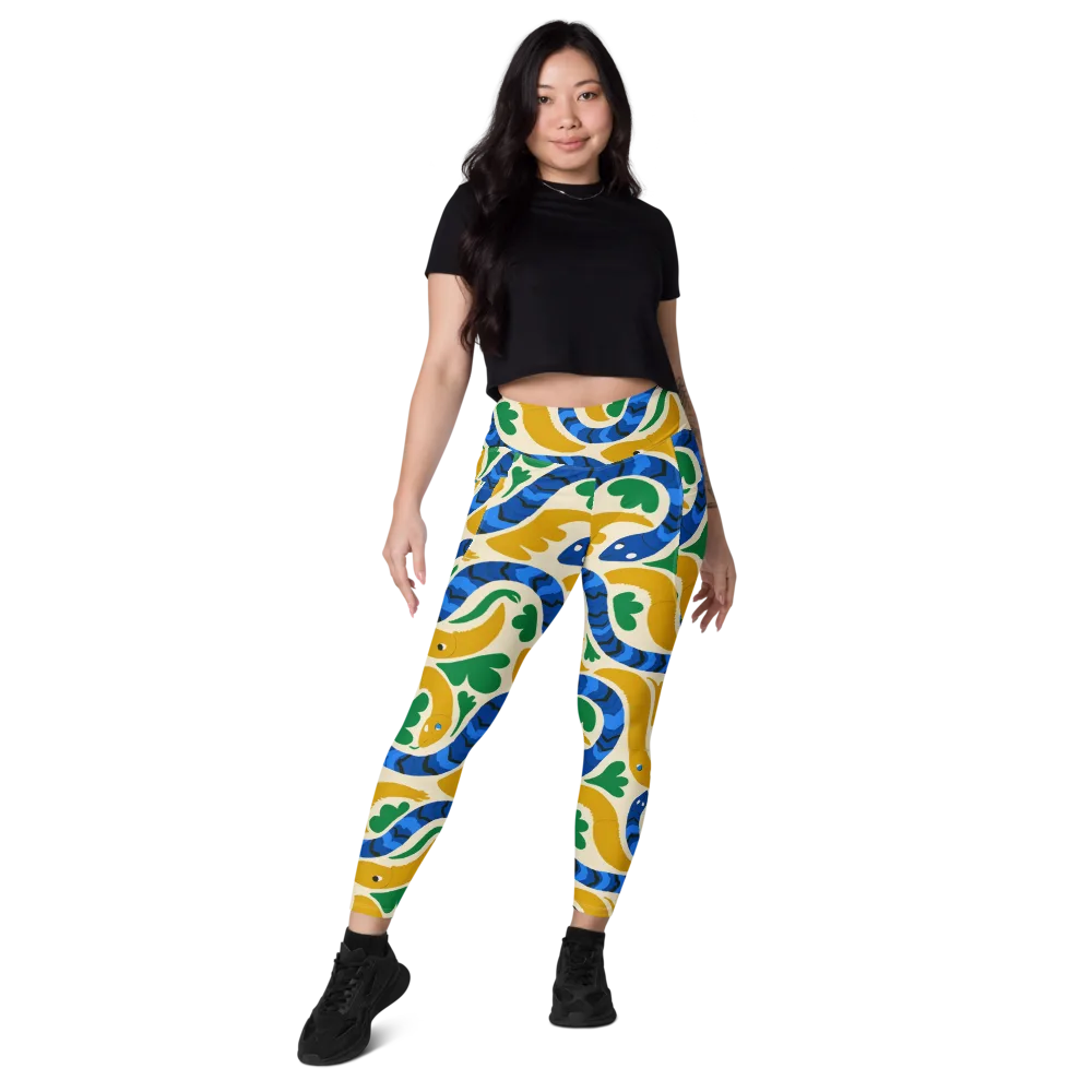 Saffron Serpent Garden on Leggings with Pockets — Front