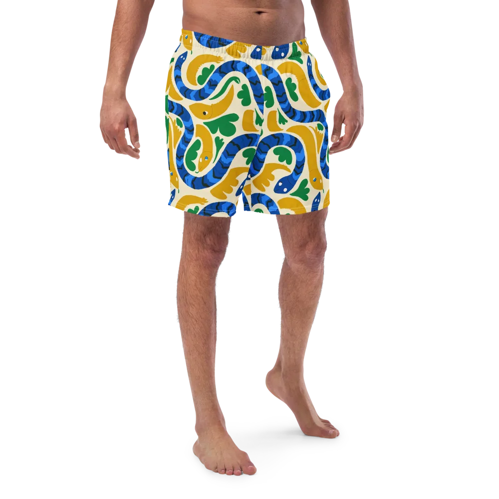 Saffron Serpent Garden on Swim Trunks — Front