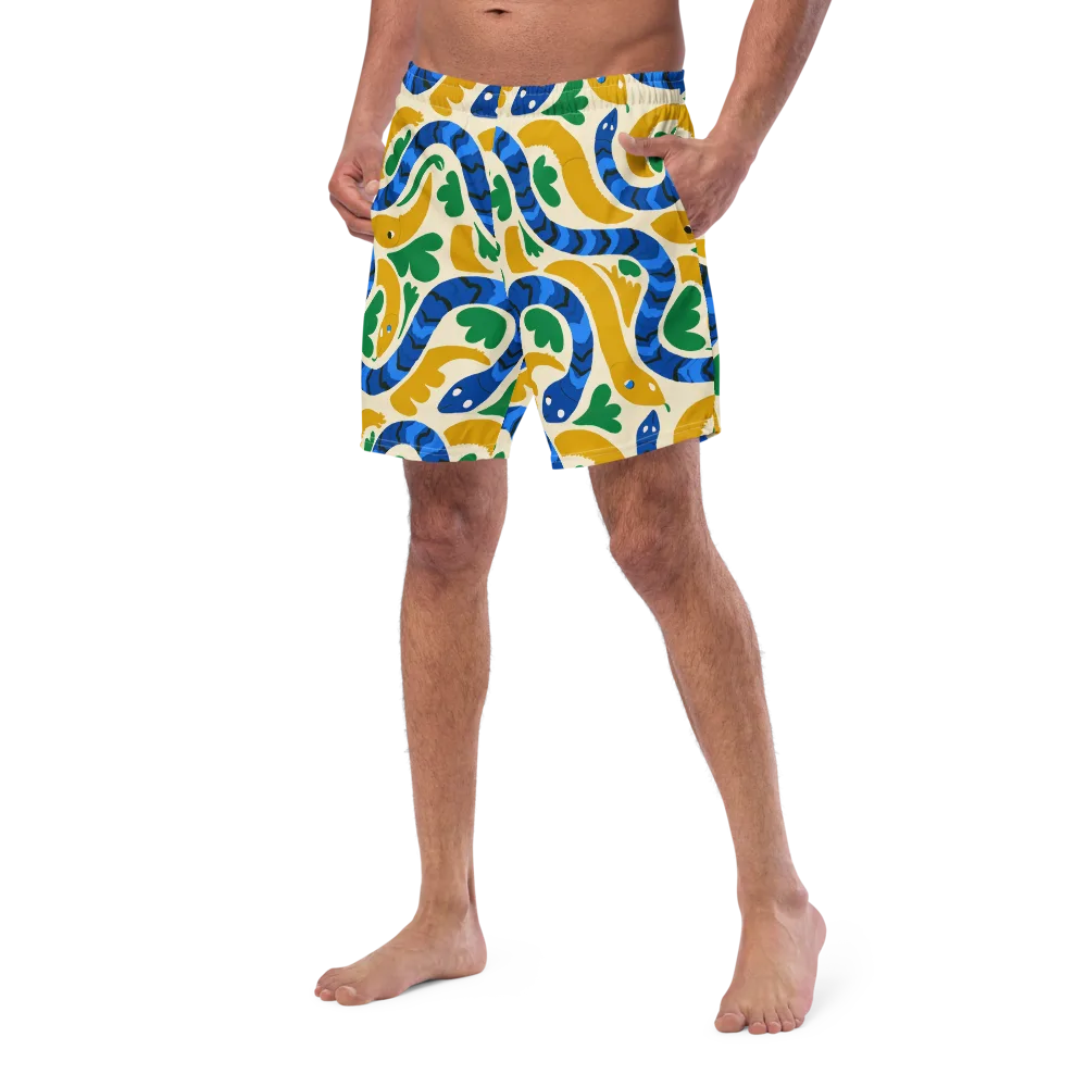 Saffron Serpent Garden on Swim Trunks — Left Front