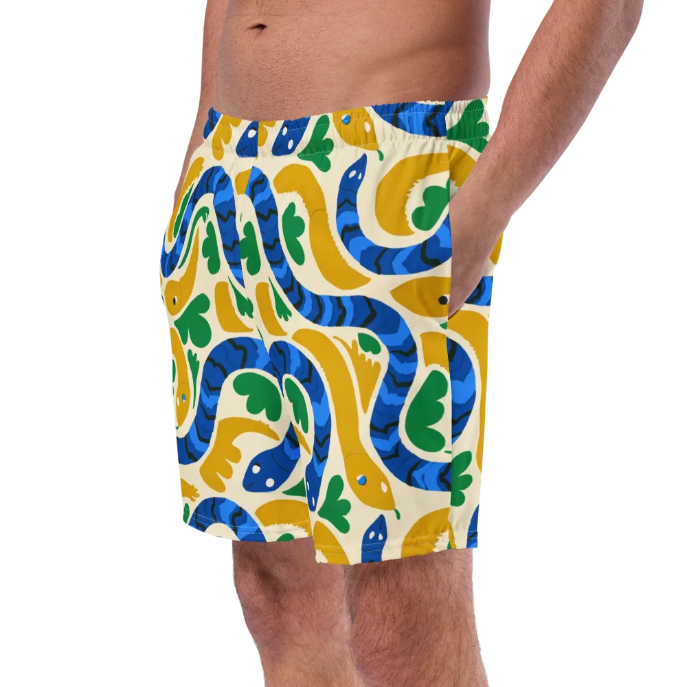 Saffron Serpent Garden on Swim Trunks — Left Front