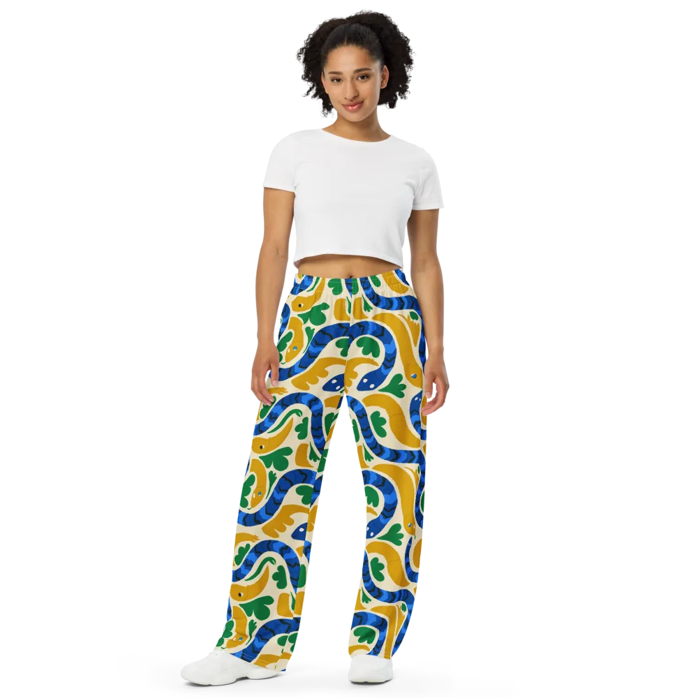 Saffron Serpent Garden on Wide-Leg Pants — Front