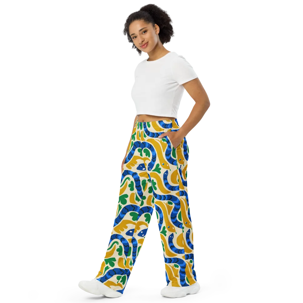 Saffron Serpent Garden on Wide-Leg Pants — Left Front