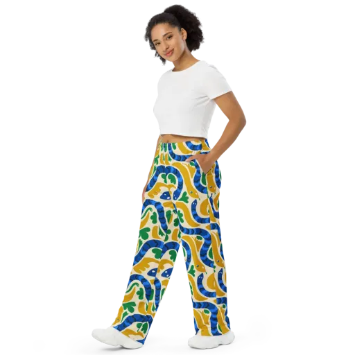 Saffron Serpent Garden on a Wide-Leg Pants