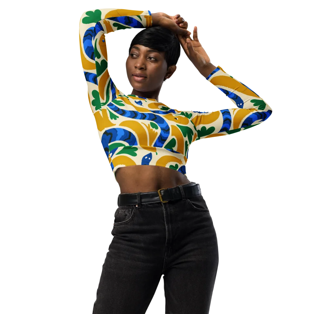 Saffron Serpent Garden on Long Sleeve Crop Top — Front