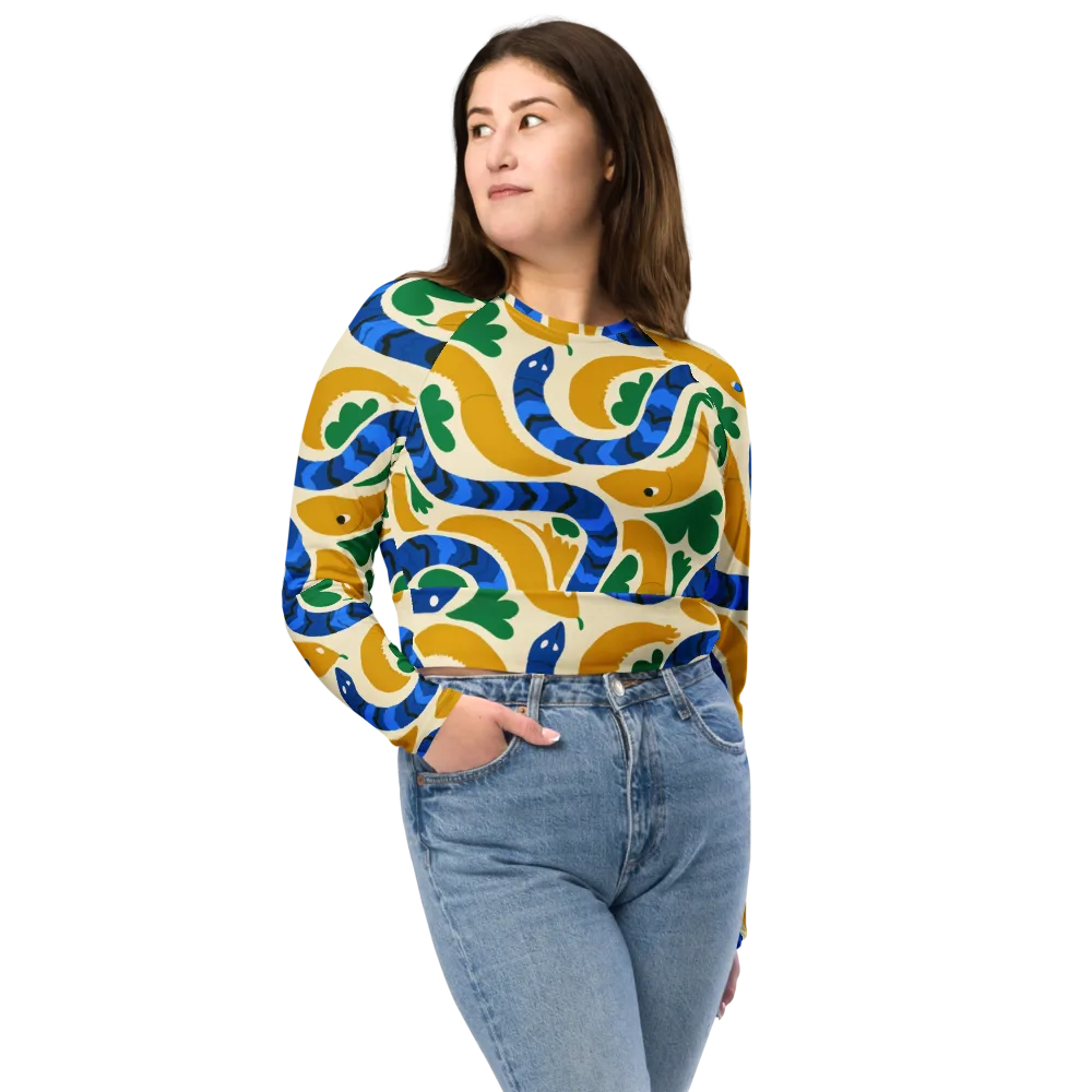 Saffron Serpent Garden on Long Sleeve Crop Top — Front