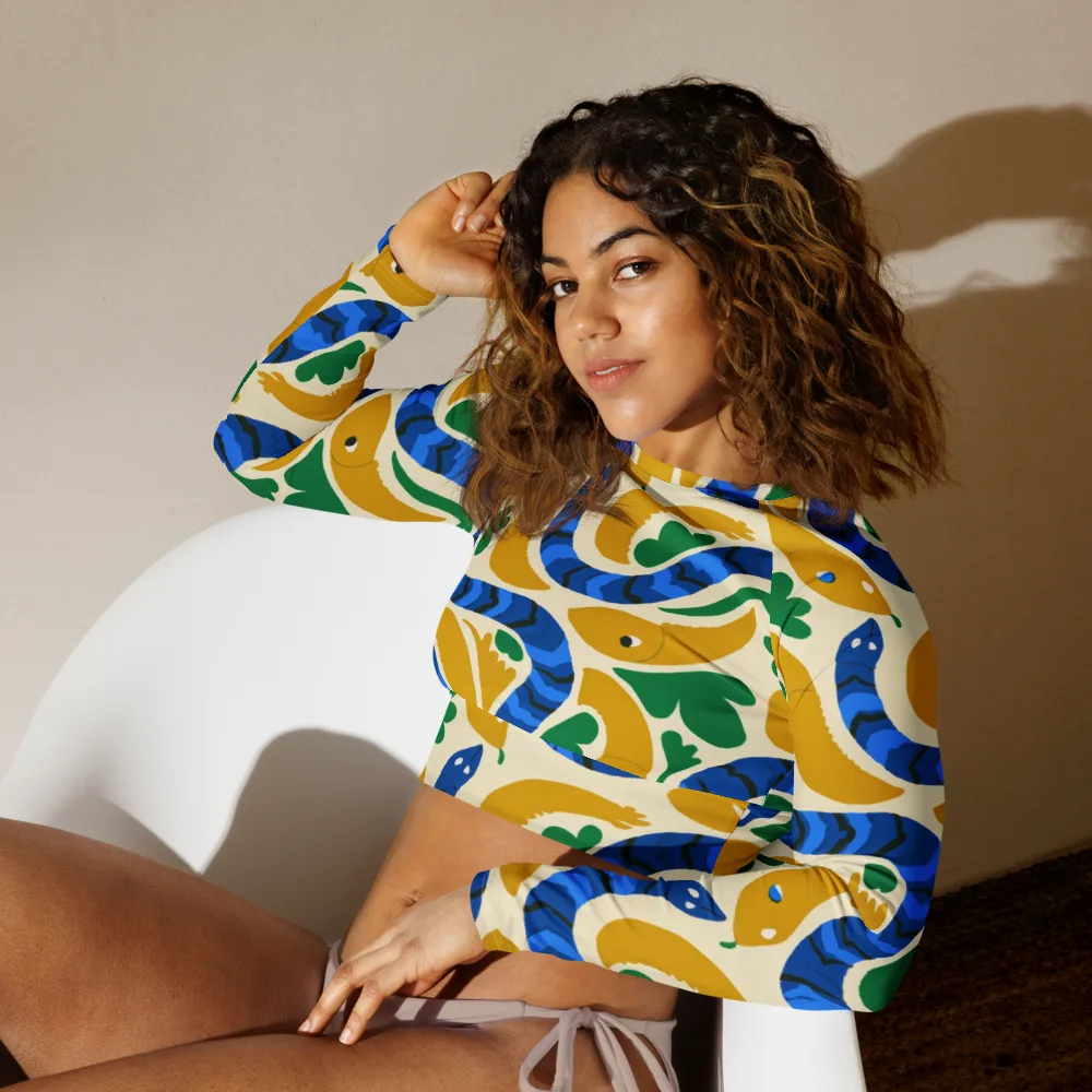 Saffron Serpent Garden on Long Sleeve Crop Top — Left Front