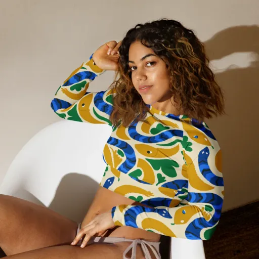 Saffron Serpent Garden on a Long Sleeve Crop Top