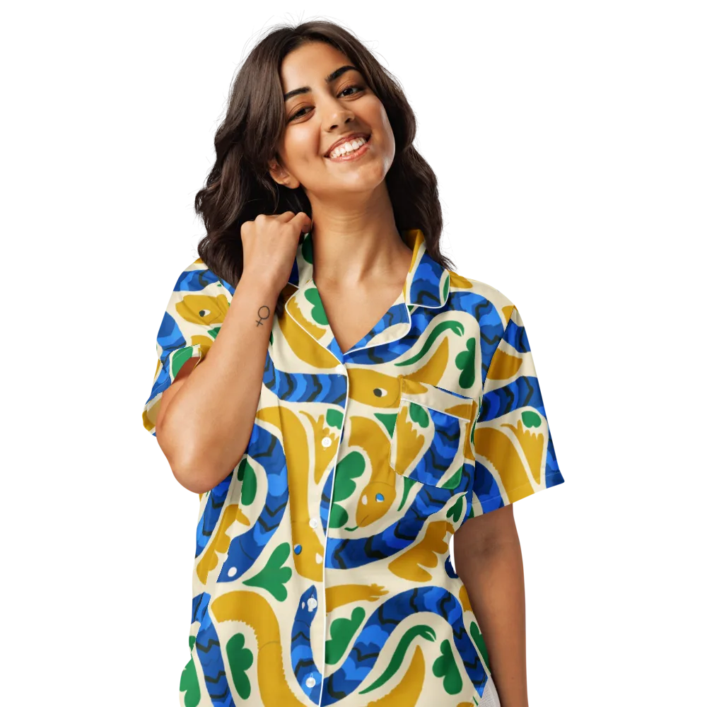 Saffron Serpent Garden on Women's Short Sleeve Pajama Top — Front