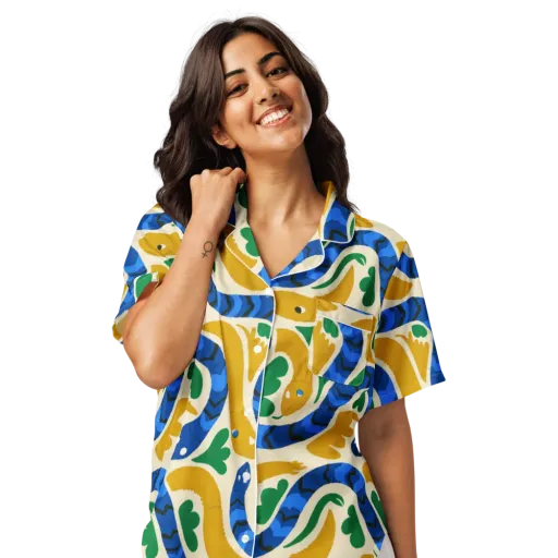 Saffron Serpent Garden on a Women's Short Sleeve Pajama Top