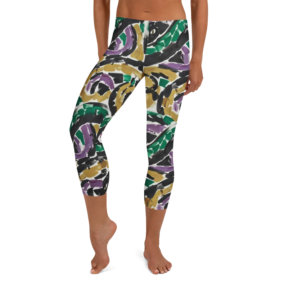 Emerald Ink Cats on Capri Leggings — Front