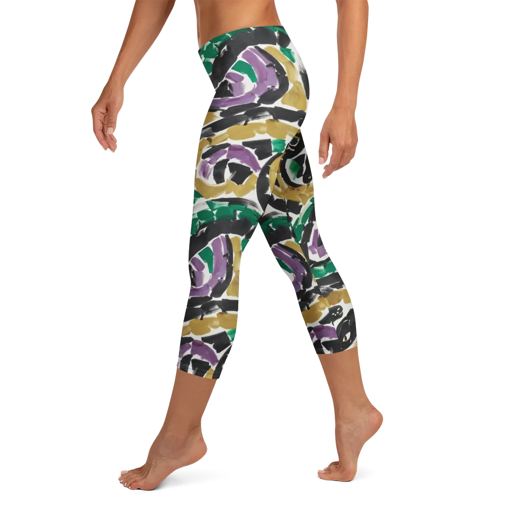 Emerald Ink Cats on Capri Leggings — Left