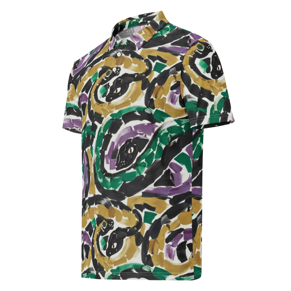 Emerald Ink Cats on Men's Slim Fit Polo Shirt — Left Front
