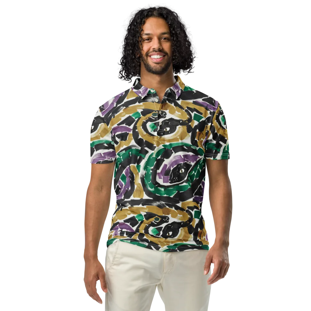 Emerald Ink Cats on Men's Slim Fit Polo Shirt — Front