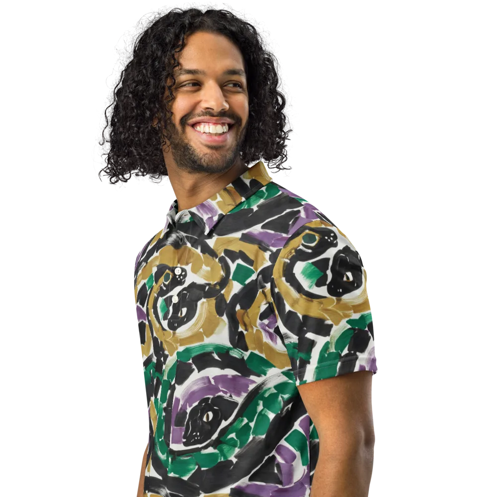 Emerald Ink Cats on Men's Slim Fit Polo Shirt — Left Front