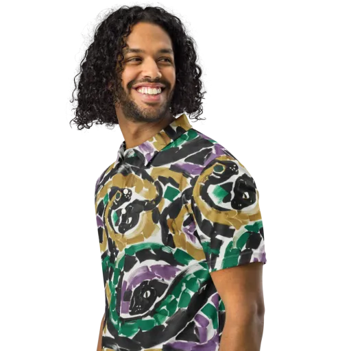 Emerald Ink Cats on a Men's Slim Fit Polo Shirt