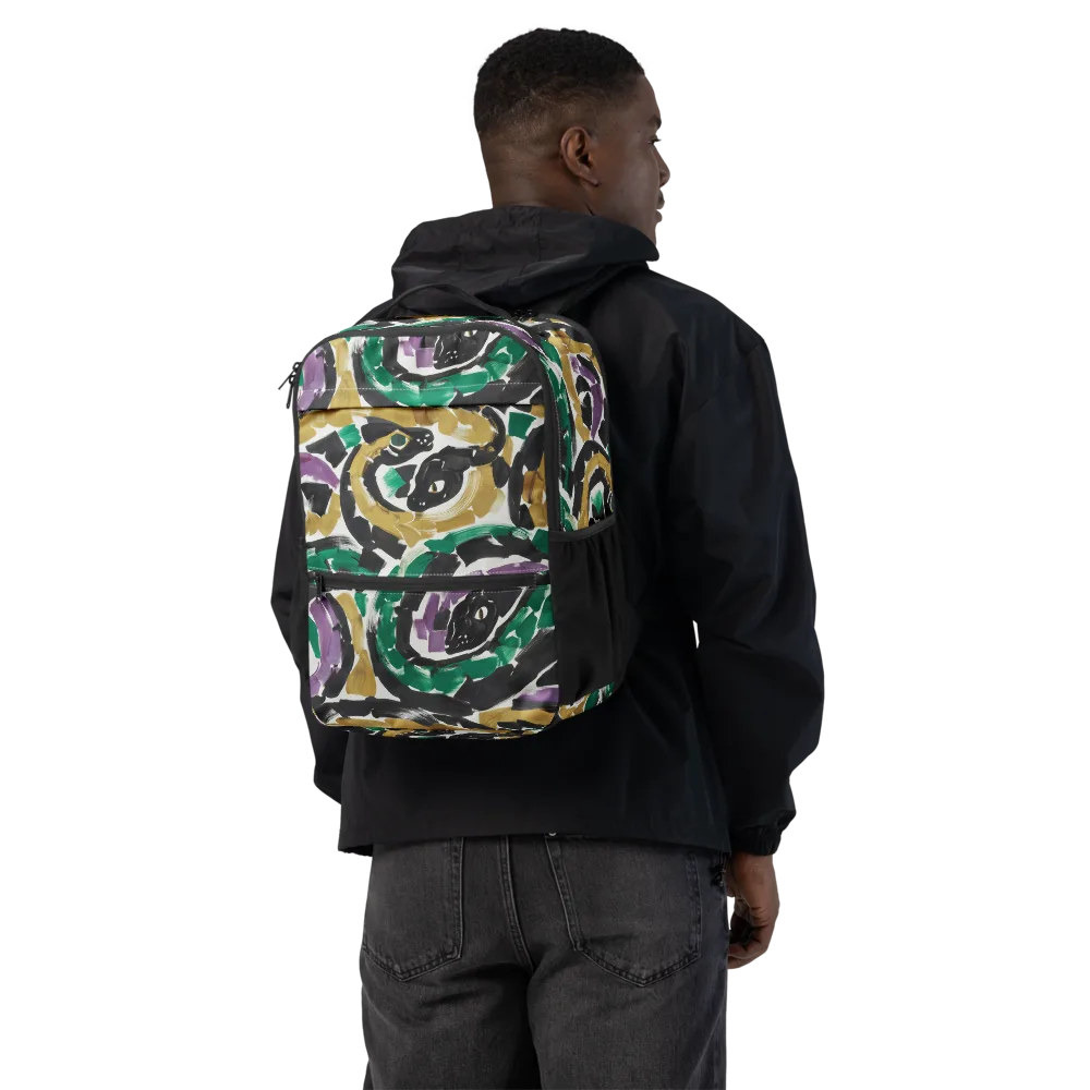 Emerald Ink Cats on Utility Backpack — Back